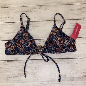 Xhilaration Bikini Top Womens XS Black Multi Floral Swim Tie Bra NEW Target XS